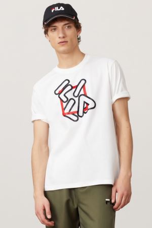 FILA Sai Tee Shirts White / Navy / Red,Mens Clothing | CA.REMZBX209